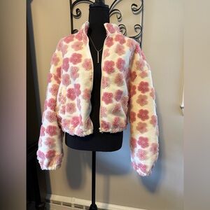 Pink Floral Sherpa Bomber Jacket - Women